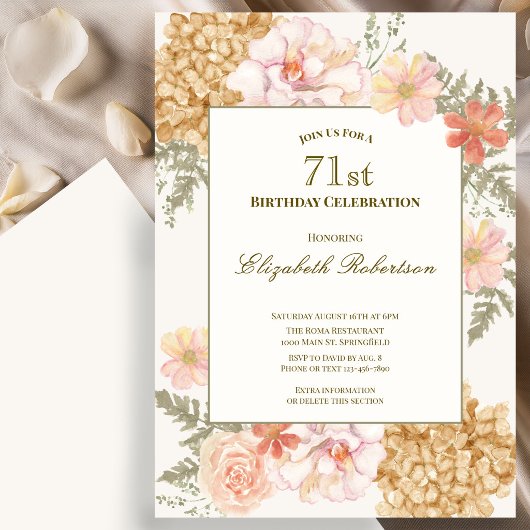 Invitation d'anniversaire 71 ans aux couleurs flor