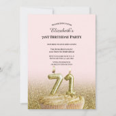 Invitation d'anniversaire 71 ans rose et or pour e (Devant)