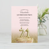 Invitation d'anniversaire 71 ans rose et or pour e (Debout devant)