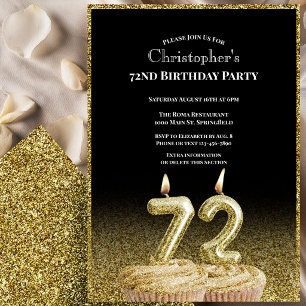 Invitation d'anniversaire 72 ans pour lui noir et 