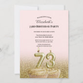 Invitation d'anniversaire 73 ans rose et or pour e (Devant)