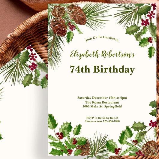 Invitation d'anniversaire 74 ans Elegant Winter Gr