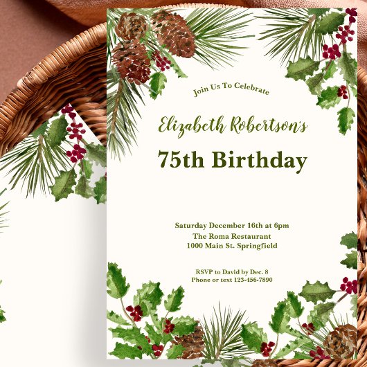 Invitation d'anniversaire 75 ans Elegant Winter Gr