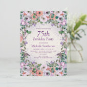 Invitation d'anniversaire 75 ans Fleur d'aquarelle (Debout devant)
