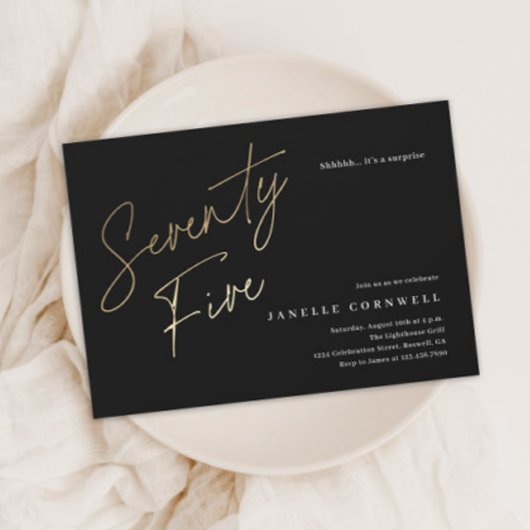 Invitation d'anniversaire 75 ans minimaliste noir