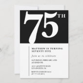 Invitation d'anniversaire 75 ans noir Élégant Chic (Devant)