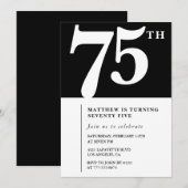 Invitation d'anniversaire 75 ans noir Élégant Chic (Devant / Derrière)