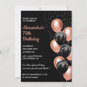 Invitation d'anniversaire 75 ans or rose Ballon No