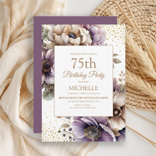 Invitation d'anniversaire 75 ans Purple Ivory Flor