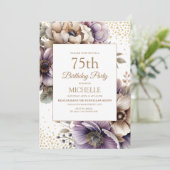 Invitation d'anniversaire 75 ans Purple Ivory Flor (Debout devant)