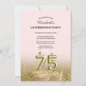 Invitation d'anniversaire 75 ans rose et or pour e (Devant)