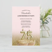 Invitation d'anniversaire 75 ans rose et or pour e (Debout devant)