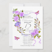 Invitation d'anniversaire 75 ans Ruban Rose Pourpr (Devant)