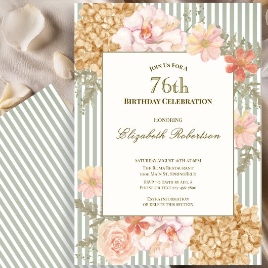 Invitation d'anniversaire 76 ans aux couleurs flor