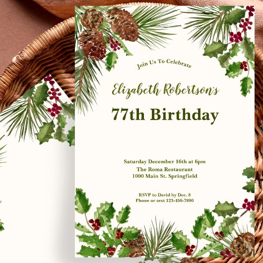 Invitation d'anniversaire 77 ans Elégante Verdure