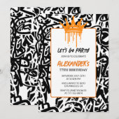 Invitation d'anniversaire 77 ans graffiti noir Hom (Devant / Derrière)