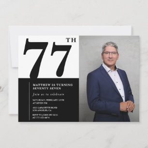 Invitation d'anniversaire 77 ans photo noir et bla