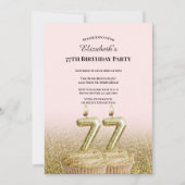 Invitation d'anniversaire 77 ans rose et or pour e (Devant)