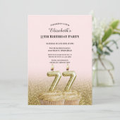 Invitation d'anniversaire 77 ans rose et or pour e (Debout devant)