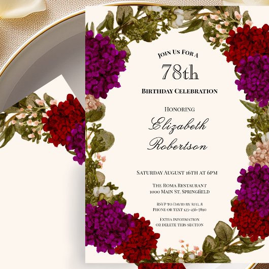 Invitation d'anniversaire 78 ans avec une bordure