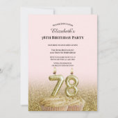 Invitation d'anniversaire 78 ans rose et or pour e (Devant)