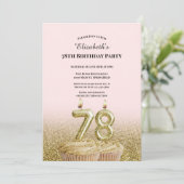 Invitation d'anniversaire 78 ans rose et or pour e (Debout devant)