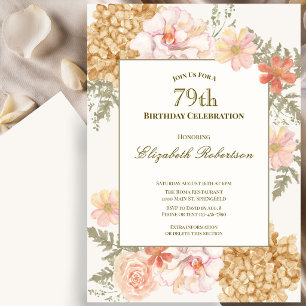 Invitation d'anniversaire 79 ans aux couleurs flor