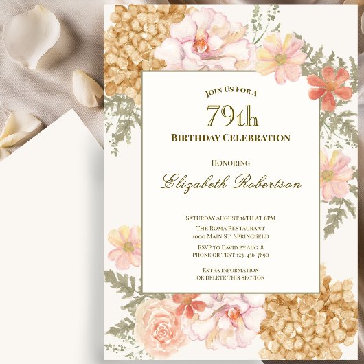 Invitation d'anniversaire 79 ans aux couleurs flor