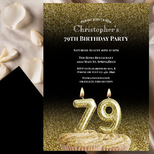 Invitation d'anniversaire 79 ans noir et or pour l