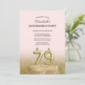 Invitation d'anniversaire 79 ans rose et or pour e (Debout devant)