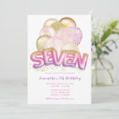 Invitation d'anniversaire 7 ans Ballon Rose Violet (Debout devant)