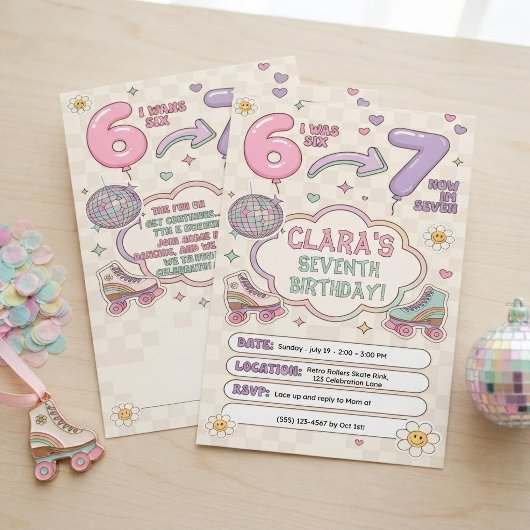 Invitation d'anniversaire 7 ans de Roller Skating