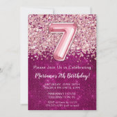 Invitation d'anniversaire 7 ans fille Magenta Rose (Devant)