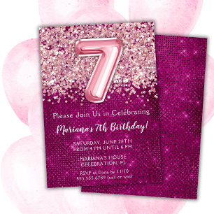 Invitation d'anniversaire 7 ans fille Magenta Rose