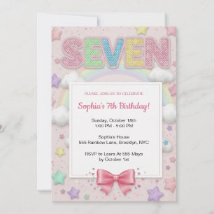 Invitation d'anniversaire 7 ans fille pastel arc-e