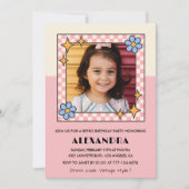 Invitation d'anniversaire 7 ans Fleurs roses rétro (Devant)