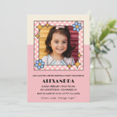 Invitation d'anniversaire 7 ans Fleurs roses rétro (Debout devant)