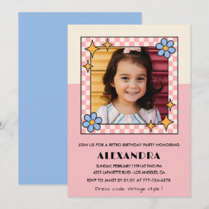 Invitation d'anniversaire 7 ans Fleurs roses rétro