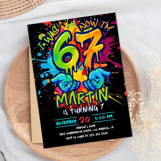 Invitation d'anniversaire 7 ans Neon Graffiti Six 
