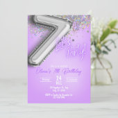 Invitation d'anniversaire 7 ans pailletée violette (Debout devant)