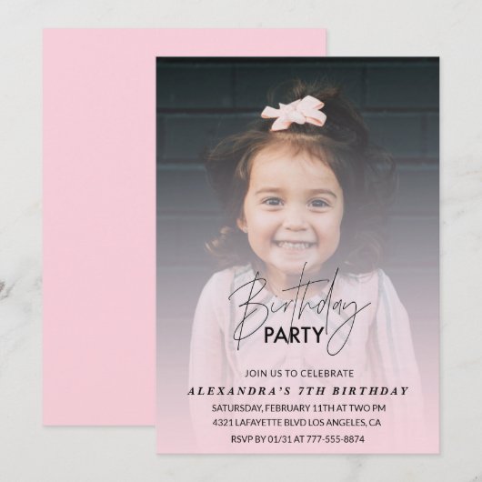 Invitation d'anniversaire 7 ans Photo de fête d'an (Devant / Derrière)
