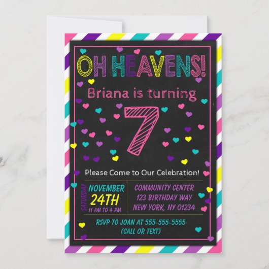 Invitation d'anniversaire 7 ans pour une fête d'an (Devant)
