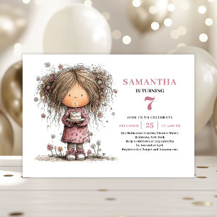 Invitation d'anniversaire 7 ans Quirky Girl Rose T