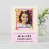 Invitation d'anniversaire 7 ans Retro Groovy Fleur (Debout devant)