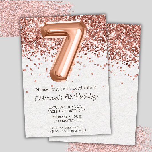 Invitation d'anniversaire 7 ans Rose Gold