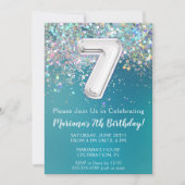 Invitation d'anniversaire 7 ans Teal Pailleté Arge (Devant)