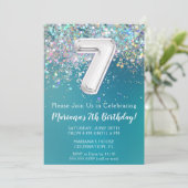 Invitation d'anniversaire 7 ans Teal Pailleté Arge (Debout devant)