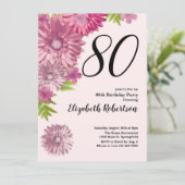 Invitation d'anniversaire 80 ans à fleurs roses en (Debout devant)