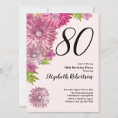 Invitation d'anniversaire 80 ans à fleurs roses en (Devant)