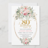 Invitation d'anniversaire 80 ans aux roses blush M (Devant)